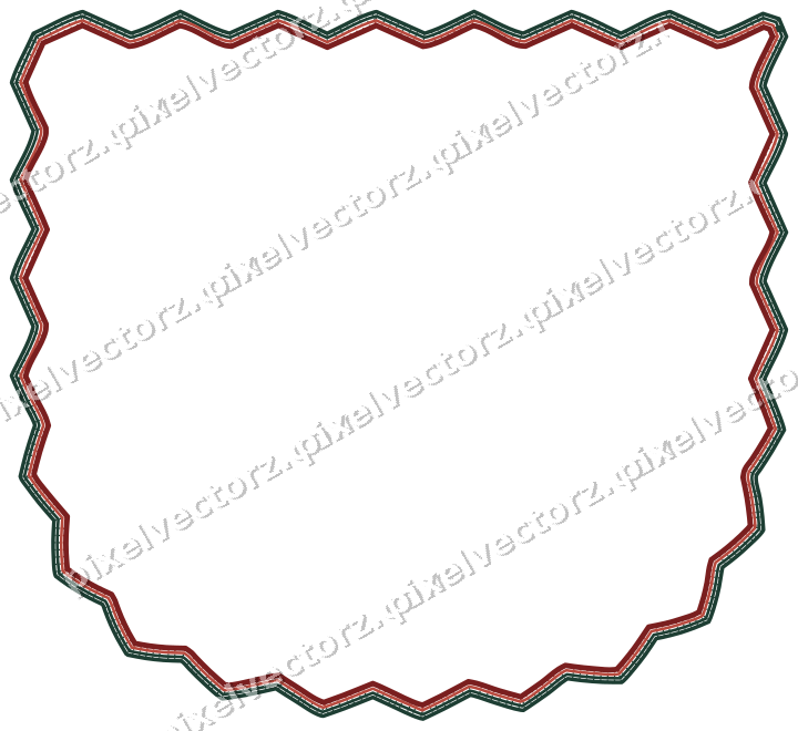 Decorative line art frame in dark red and dark green with shield