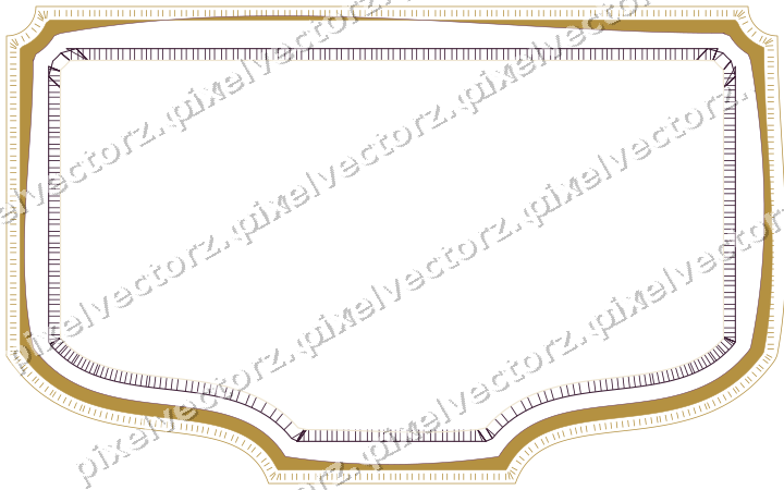Decorative line art frame in dark magenta and amber with label plaque