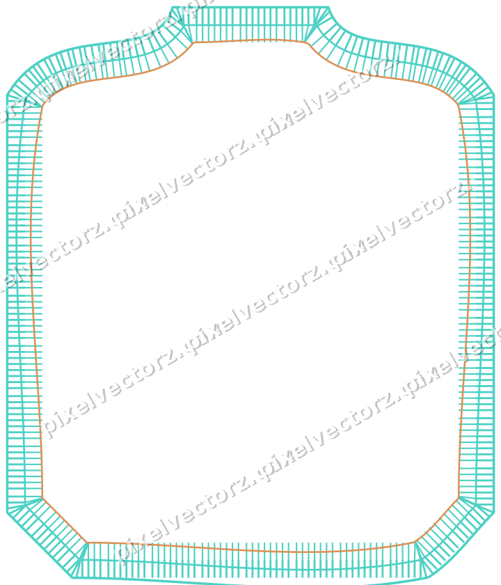 Decorative line art frame in orange and teal with label plaque