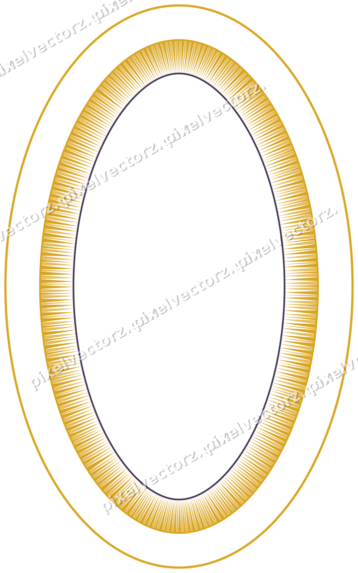 Decorative line art frame in amber and purple with oval and dentil