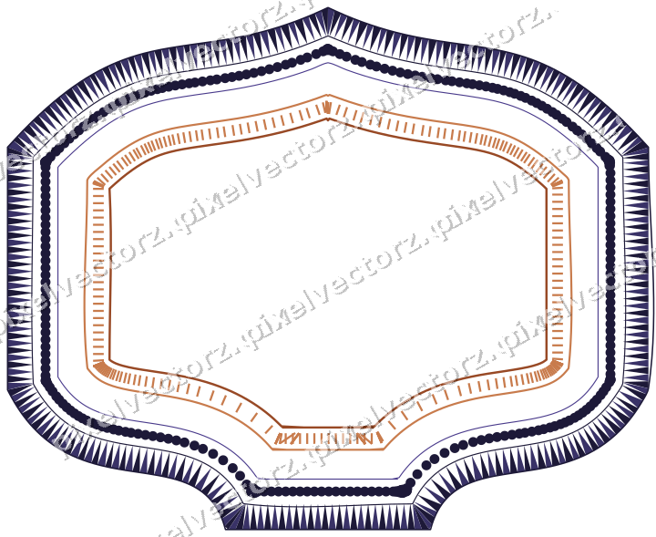 Decorative line art frame in orange and blue with label plaque