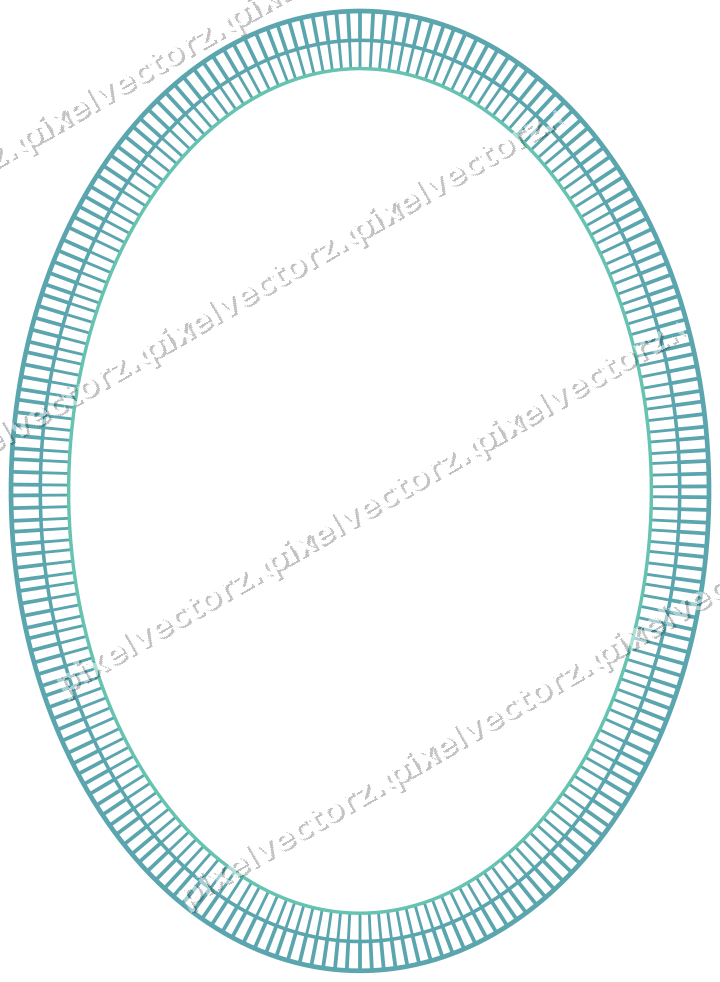 Decorative line art frame in green and teal with oval and hatching