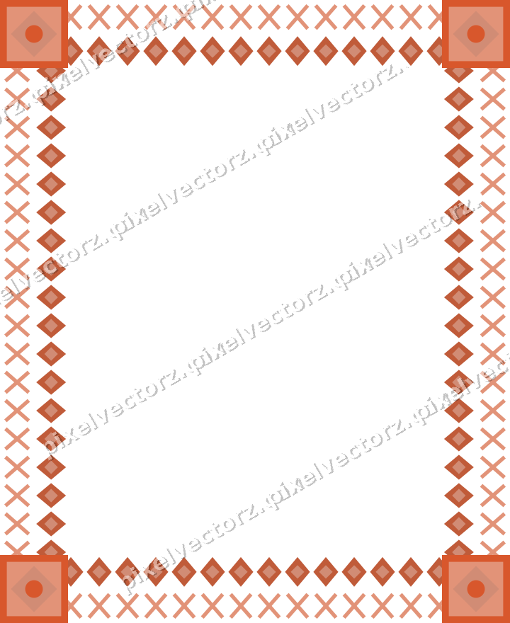 Decorative picture frame border in orange and cyan with cross band