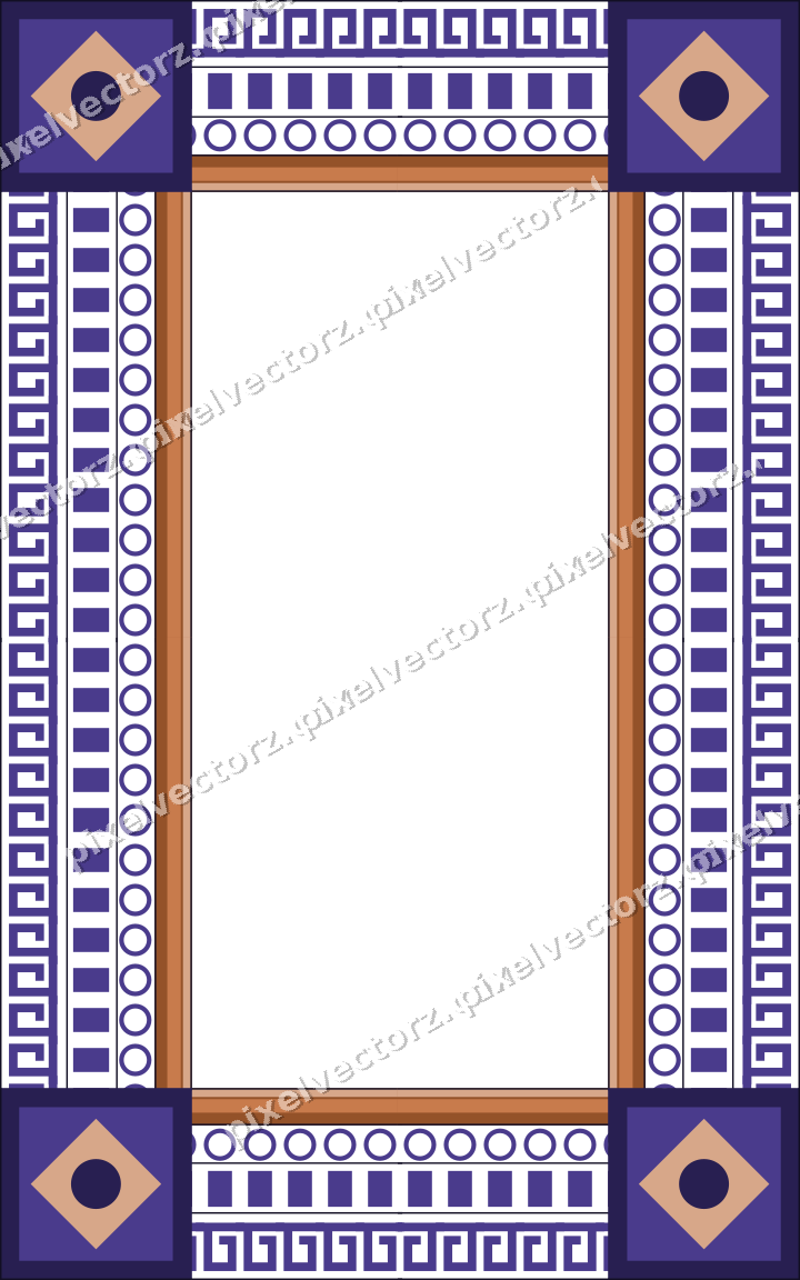 Decorative picture frame border in orange and blue with ring chain