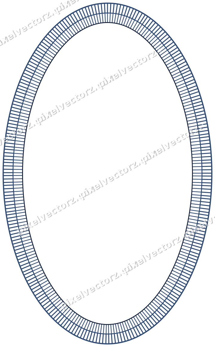 Decorative line art frame in dark blue and amber with oval