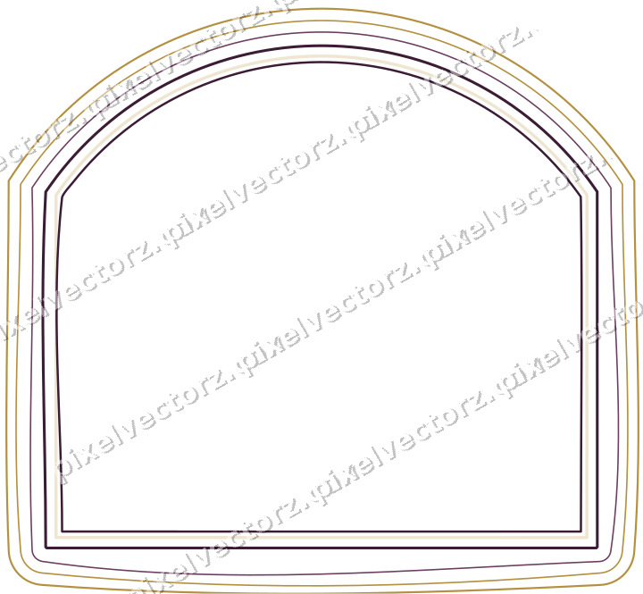 Decorative line art frame in dark magenta and amber with label plaque