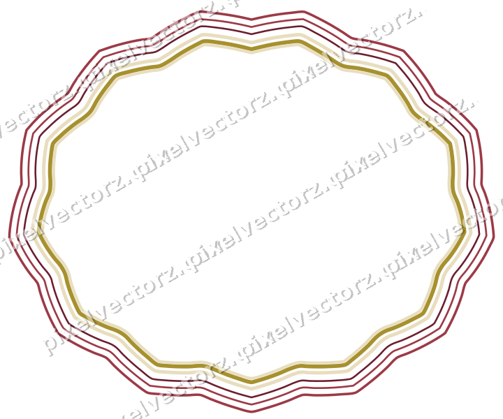 Decorative line art frame in dark pink and red with oval