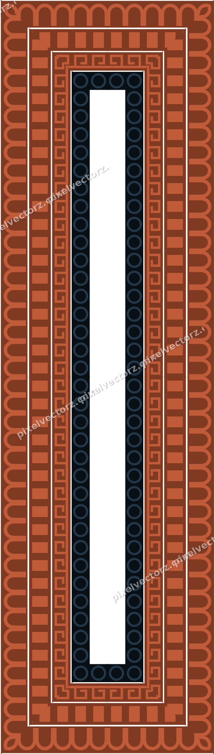 Decorative picture frame border in orange and cyan with greek key