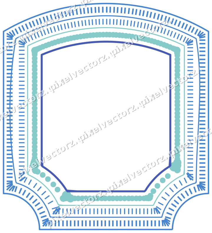 Decorative line art frame in blue and cyan with label plaque