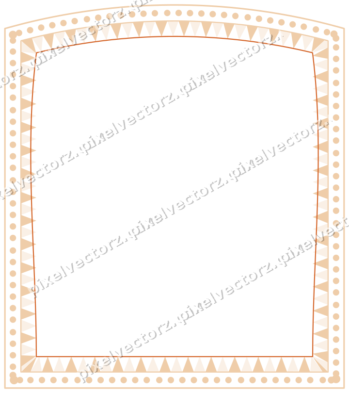Decorative line art frame in dark blue and orange with label plaque