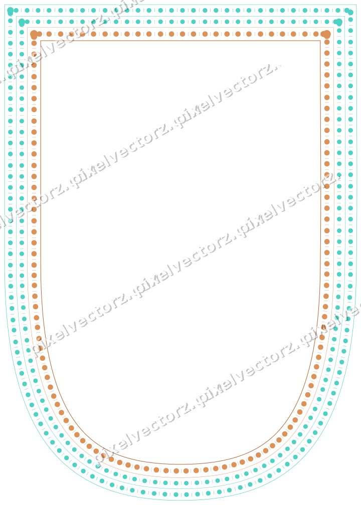 Decorative line art frame in orange and teal with shield