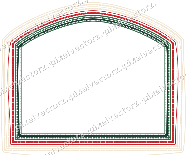 Decorative line art frame in dark green and red with label plaque