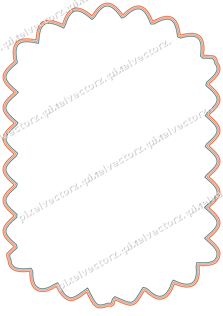 Decorative line art frame in orange and teal with label plaque