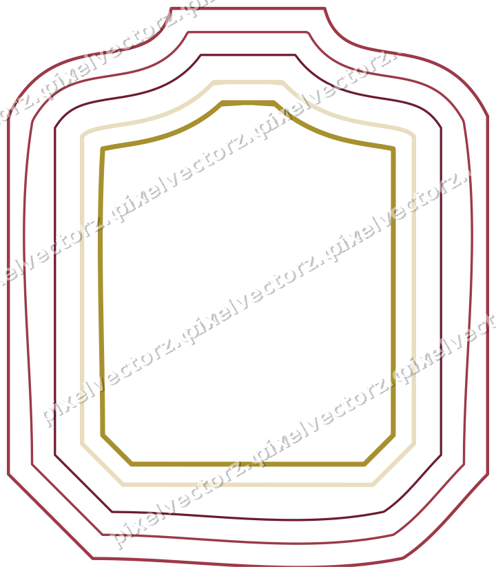 Decorative line art frame in dark pink and red with label plaque