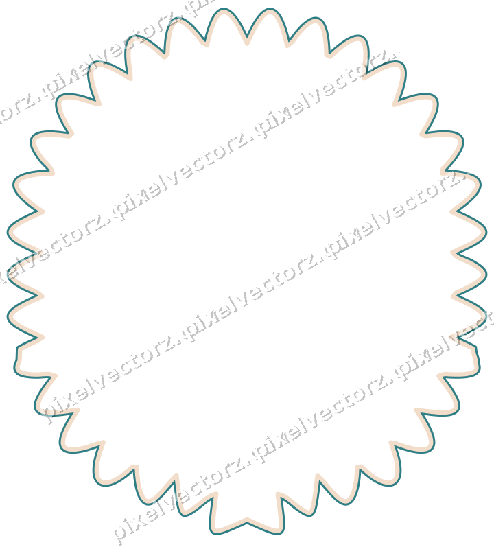Decorative line art frame in dark teal and orange with label plaque