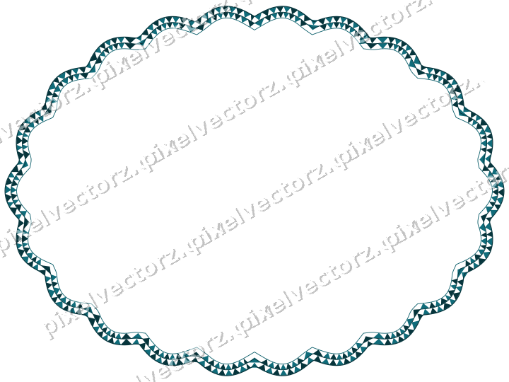 Decorative line art frame in amber and dark teal with oval
