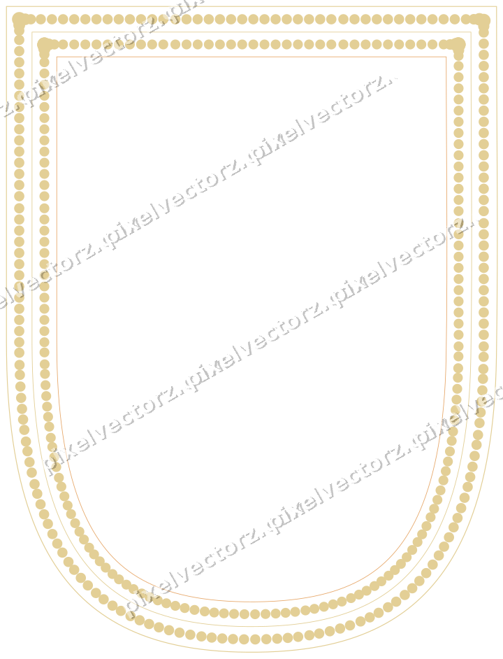 Decorative line art frame in red and orange with shield