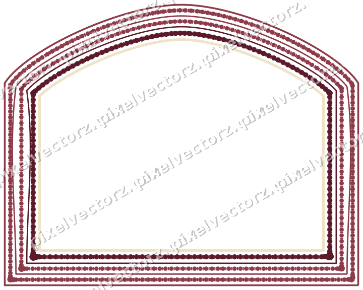 Decorative line art frame in dark pink and amber with label plaque