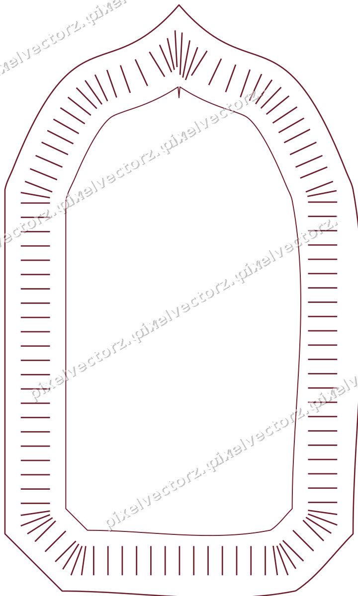 Decorative line art frame in dark pink and red with label plaque