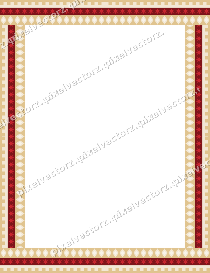 Decorative picture frame border in dark green and red with step band