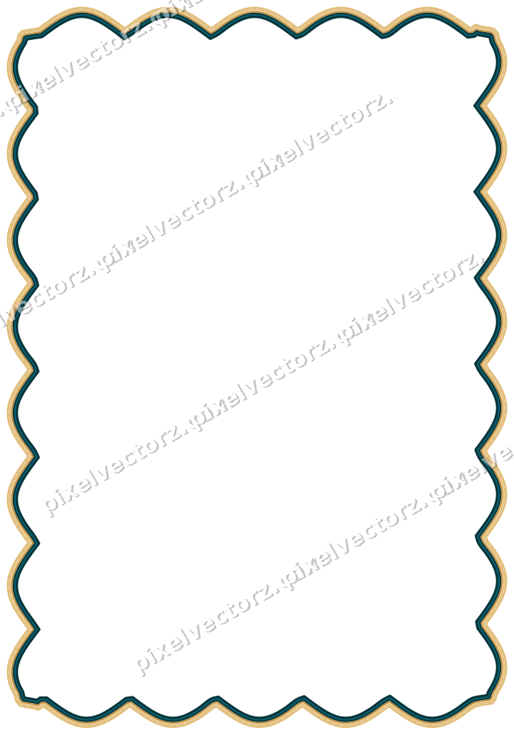 Decorative line art frame in amber and dark teal with label plaque