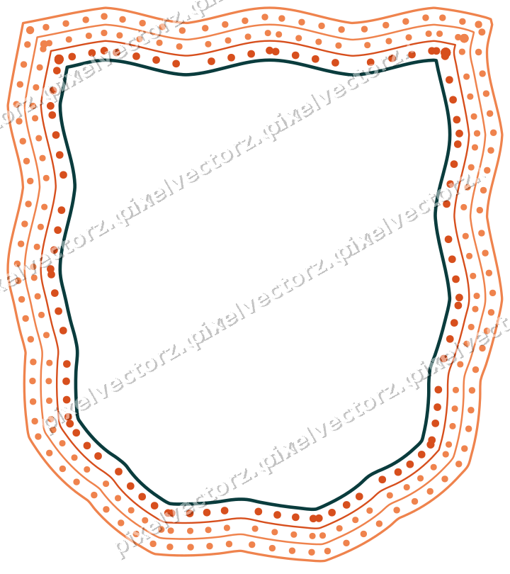 Decorative line art frame in orange and teal with shield