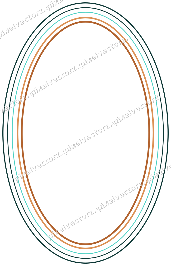 Decorative line art frame in orange and teal with oval