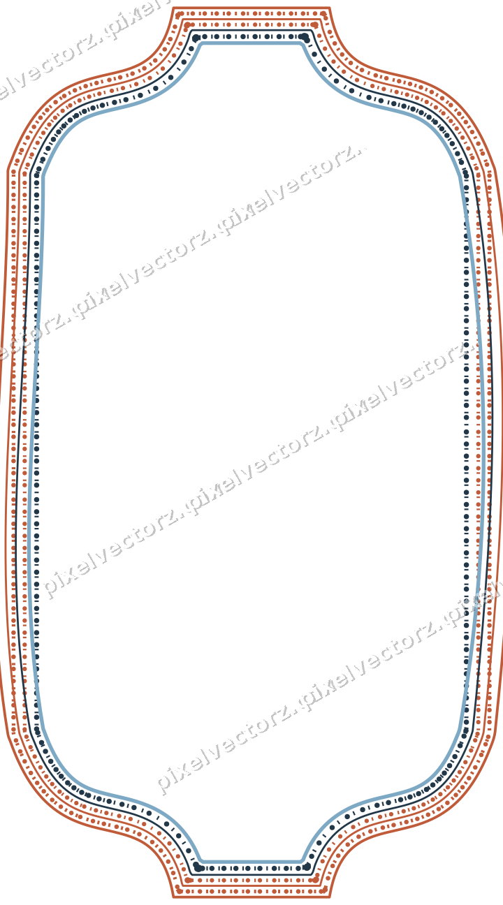 Decorative line art frame in orange and cyan with label plaque