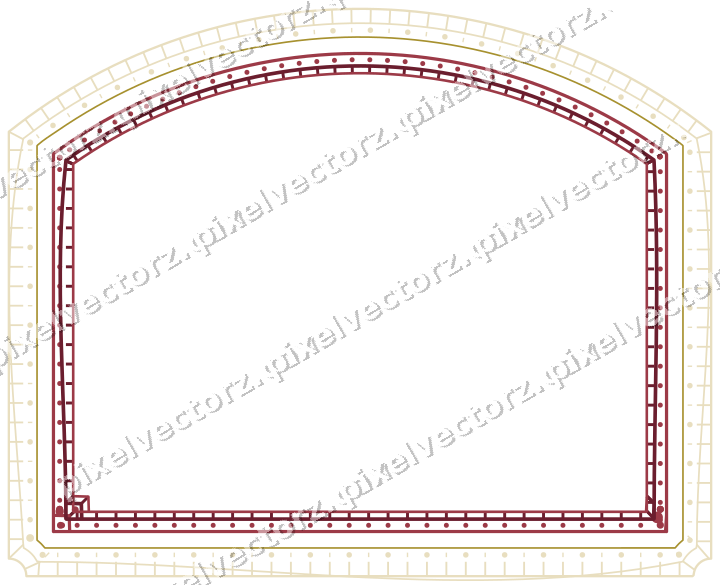 Decorative line art frame in dark pink and red with label plaque