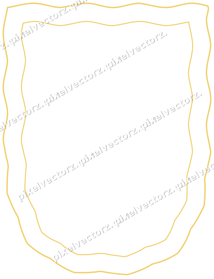 Decorative line art frame in amber and blue with shield