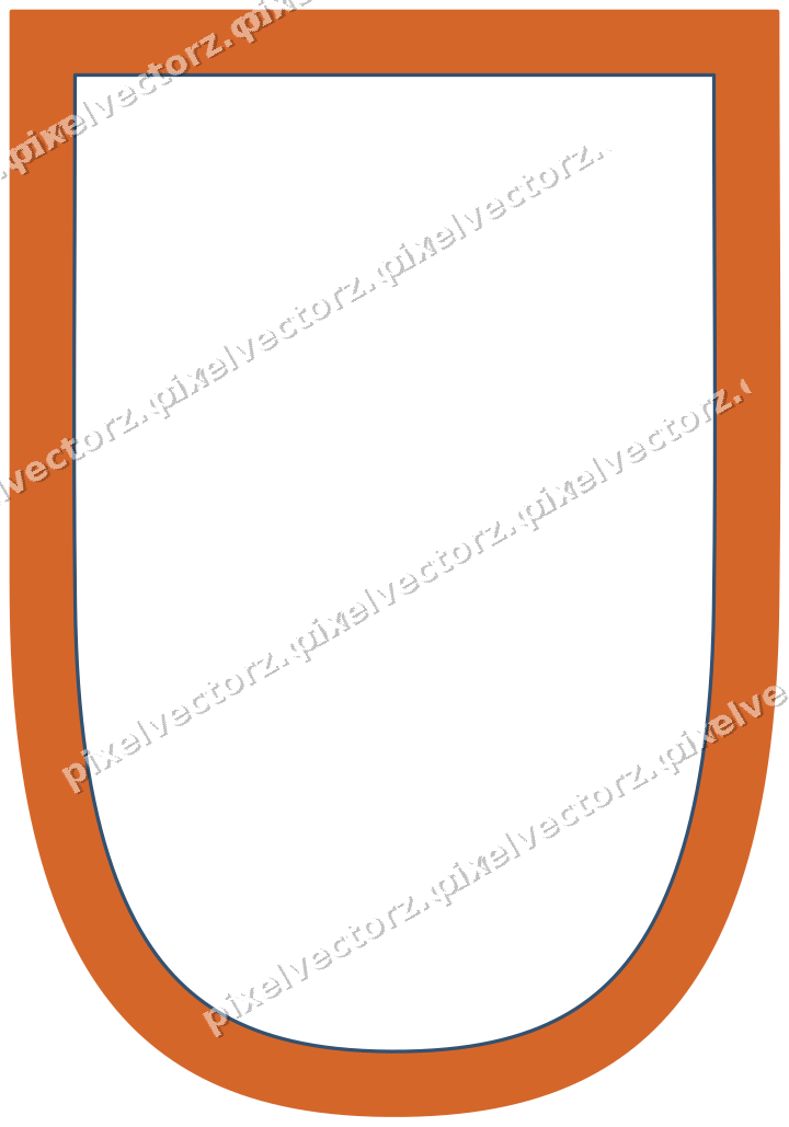 Decorative line art frame in dark blue and orange with shield