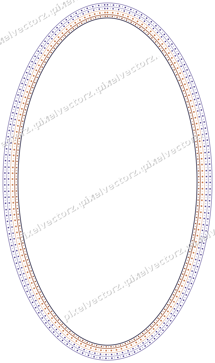 Decorative line art frame in orange and blue with oval and beaded line