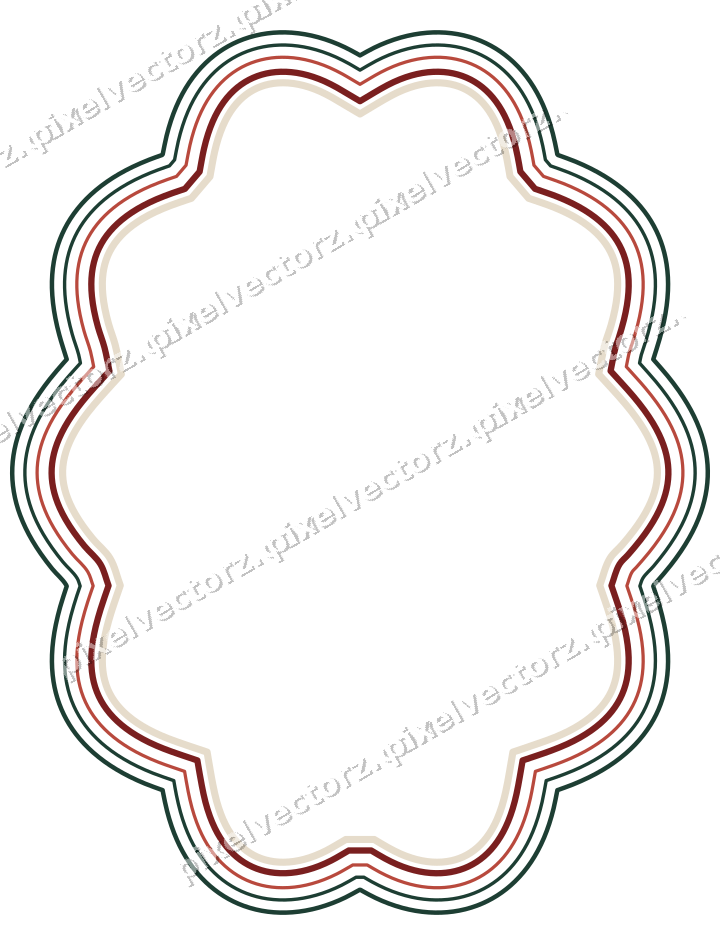 Decorative line art frame in dark red and dark green with oval