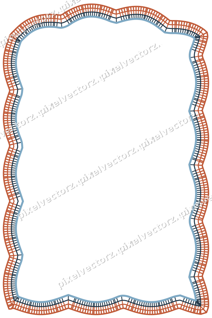 Decorative line art frame in orange and cyan with label plaque