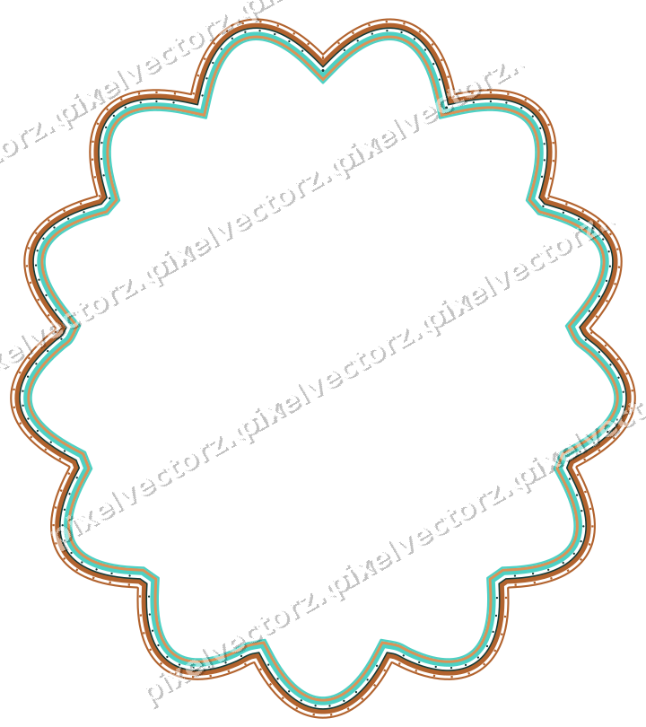 Decorative line art frame in orange and teal with oval