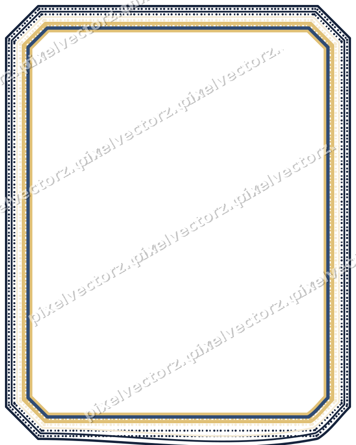 Decorative line art frame in dark blue and amber with label plaque