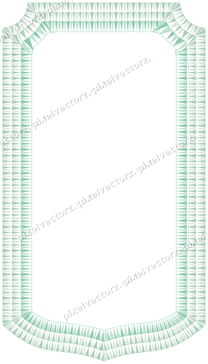 Decorative line art frame in green and teal with label plaque