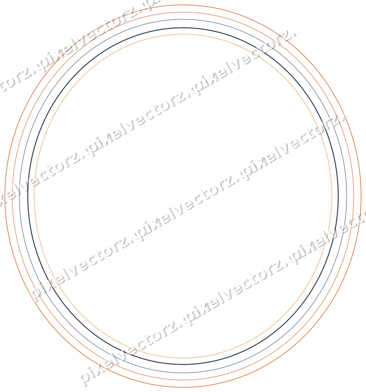 Decorative line art frame in dark blue and orange with oval