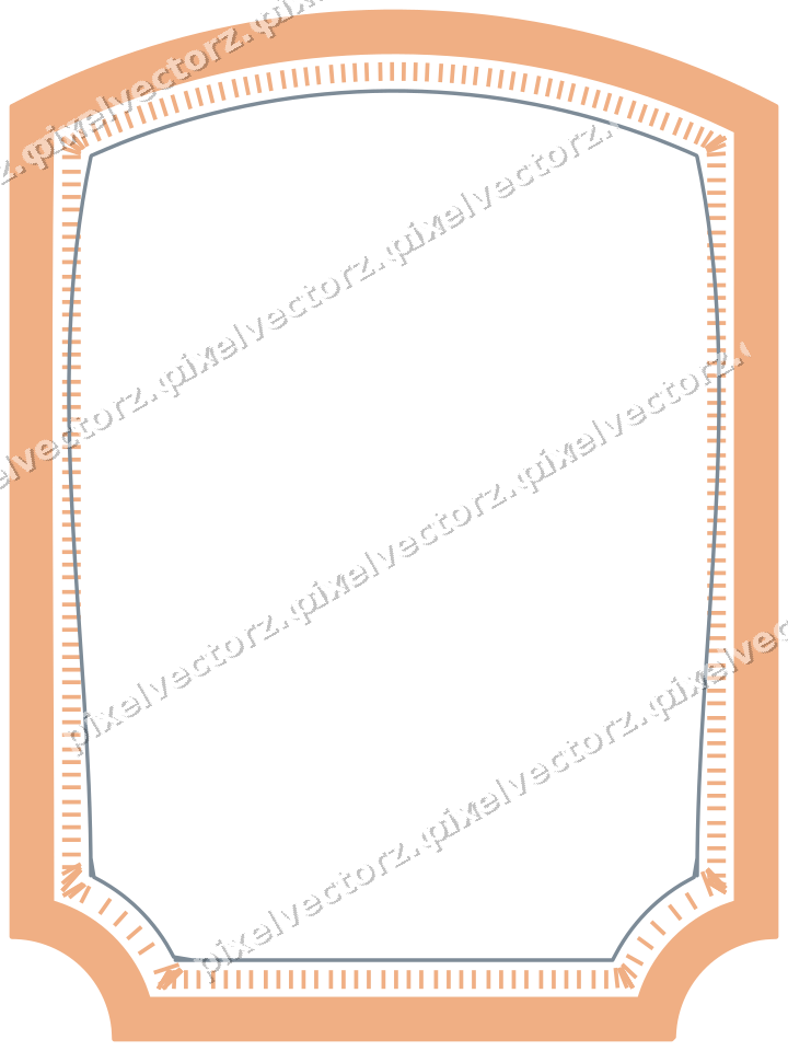 Decorative line art frame in blue and orange with label plaque
