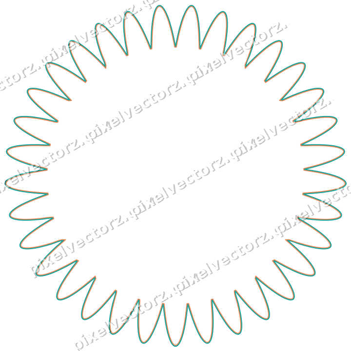 Decorative line art frame in orange and teal with oval