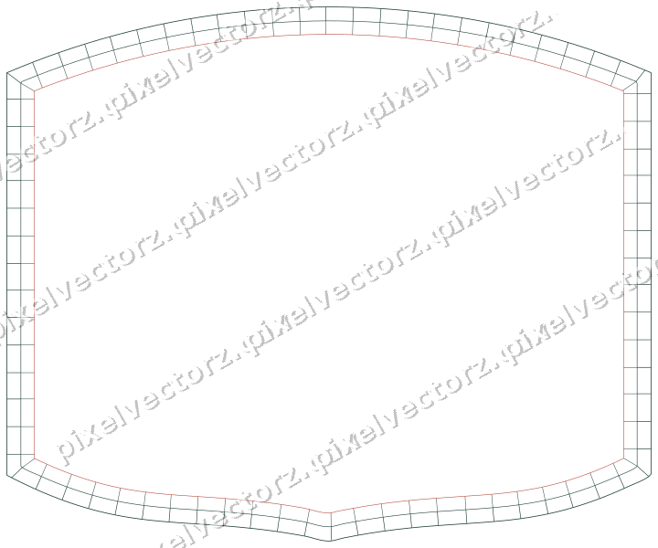 Decorative line art frame in dark red and dark green with label plaque