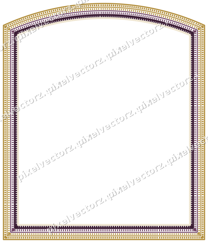 Decorative line art frame in dark magenta and amber with label plaque