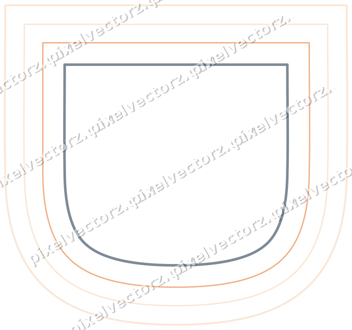 Decorative line art frame in blue and orange with shield