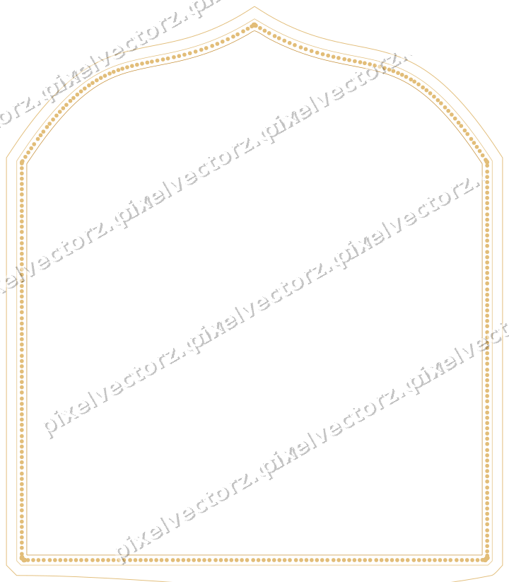 Decorative line art frame in amber and dark teal with label plaque