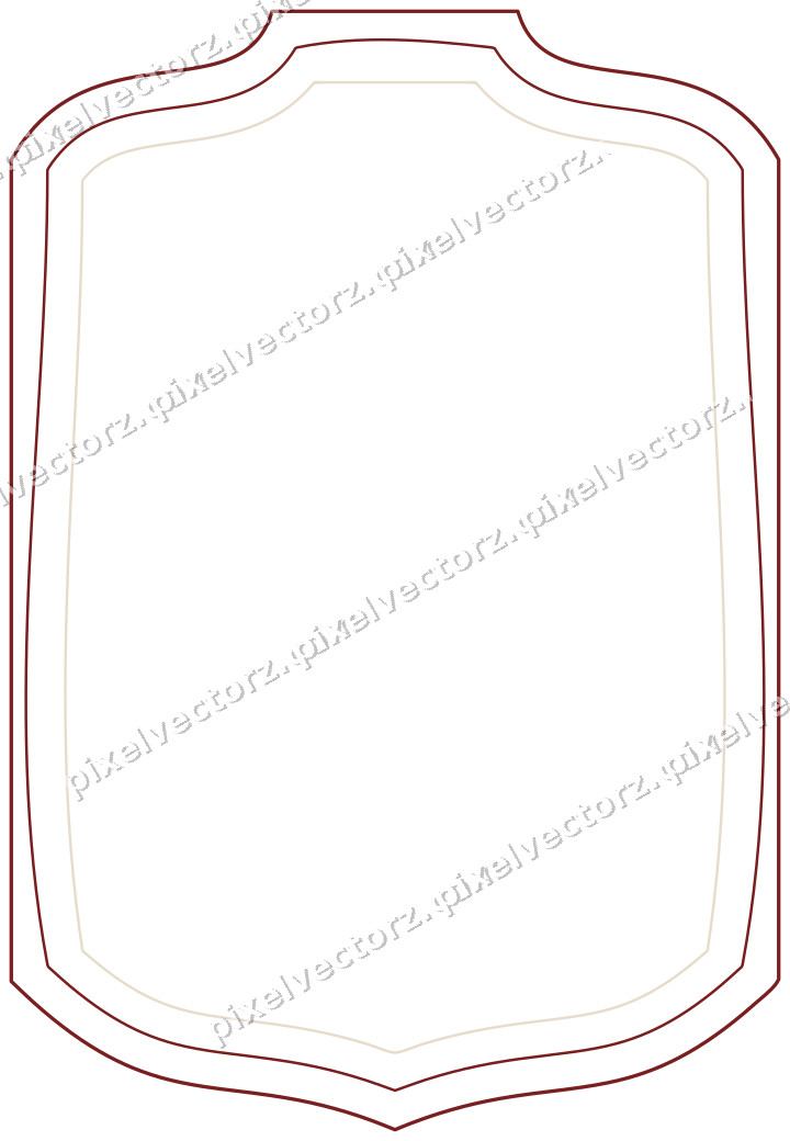 Decorative line art frame in dark red and dark green with label plaque