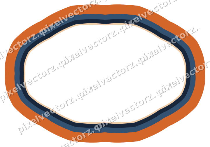Decorative line art frame in dark blue and orange with oval