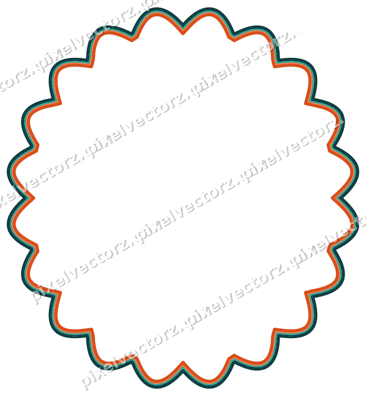 Decorative line art frame in orange and teal with oval