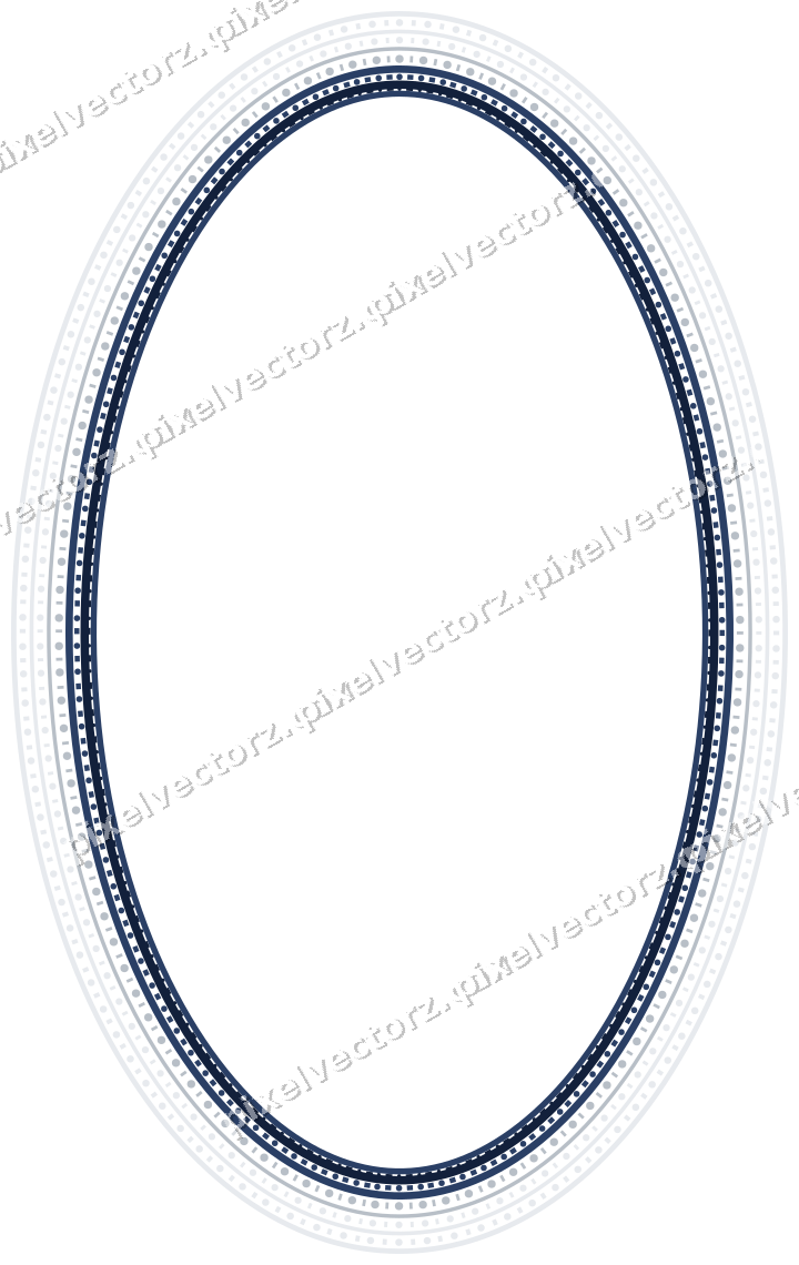 Decorative line art frame in dark blue and white with oval