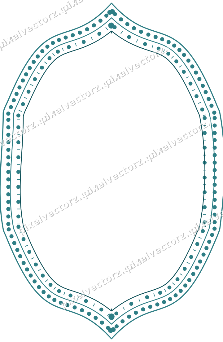 Decorative line art frame in dark teal and orange with label plaque