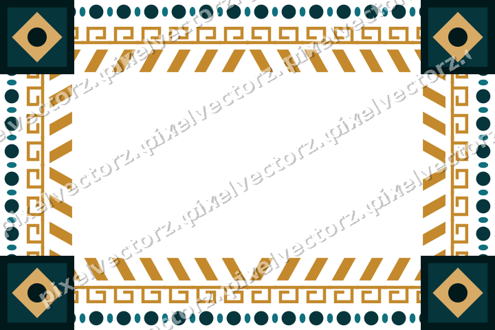 Decorative picture frame border in amber and dark teal with greek key
